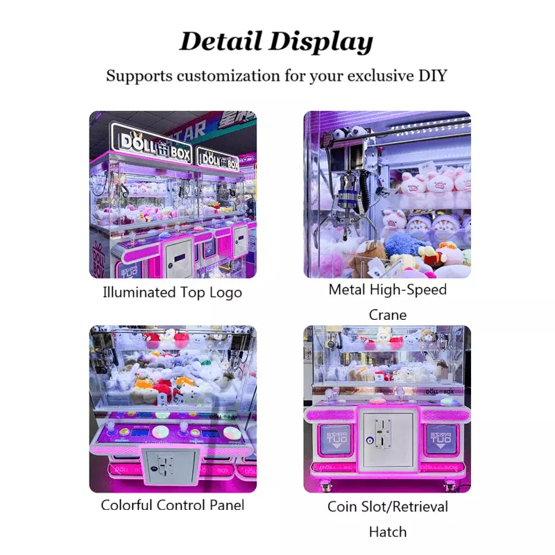 Japan & Korea Custom 4-Player Premium Claw Machine - Commercial Coin-Operated Gift Machine for Keychains, Small Plush Toys, Cards & Accessories - Image 2
